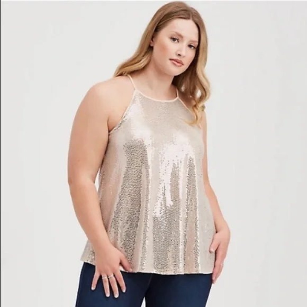 NWT Torrid Gold Sequin Halter Neck Tank Top Glitter‎ Sparkle Party NYE Size 1 1x